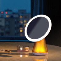 Logo kustom cermin kompak Desktop kosmetik bepergian USB portabel dengan cermin rias dengan lampu malam berubah warna pernapasan Led