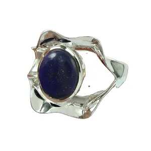 Factory price beautiful design indian handmade 925 sterling silver wedding rings natural lazuli lapis gemstone fine jewelry ring
