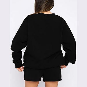 Sweat-shirt confortable à col en V surdimensionné en molleton de haute qualité de couleur unie pour femmes grande taille, mode hiver 2025 - Product Image 4