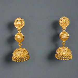 Compra un juego de pendientes antiguos con diseño tradicional de 22CT chapado en oro estilo Jhumka pendientes joyería para mujer - Product Image 1