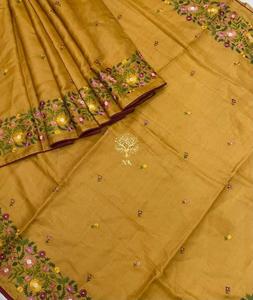 Telar manual 100% para mujer Pure Tussar Munga Silk Saree tejido a mano bordado verano Premium tela artesanal India dibujado a mano - Product Image 2
