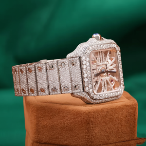 Montre de luxe en moissanite glacée, cadran squelette, entièrement pavée, acier inoxydable, automatique, unisexe, vente en gros d'usine - Product Image 3