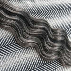 ท็อปเปอร์ผมแท้ Remy พร้อมหน้าม้า ฐานไหมโมโนฟิลาเมนต์ สี 1B เกลือพริกไทย - Product Image 5