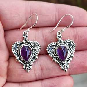 Handmade 925 Sterling <b>Silver</b> <b>Dangle</b> Drop <b>Earrings</b> Gold Plated with Heart Flower Shape for Wedding Featuring Pearls Diamonds - Product Image 1