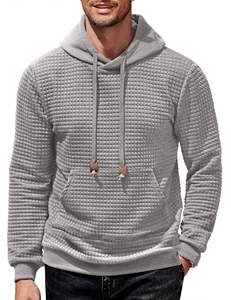 Custom Logo Printing Winter Plain Dyed Long Sleeve Waffle <b>Pullover</b> <b>Mens</b> Hoodies Sweatshirts Casual Hoodie Kangaroo Pocket - Product Image 3