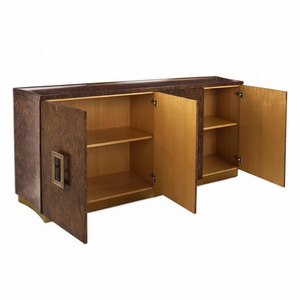 Buffet vintage en noyer flammé avec poignées dorées, console de rangement pour salon - Product Image 3