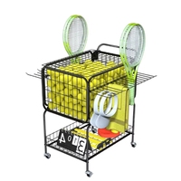 Chariot à balles de tennis moderne avec cadre métallique, panier extra large, rangement utilitaire, outils sportifs, bac à balles, support de raquettes