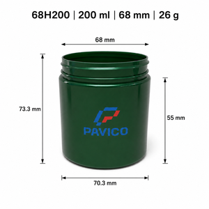 Pot cosmétique en plastique à large ouverture de 200 ml, vert foncé, col fileté de 68 mm, fabricant d'emballages cosmétiques au Vietnam - Product Image 3