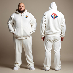 Chándal de lana de talla grande de algodón 100% con cremallera completa para hombre, logotipo personalizado/capucha y pantalones acampanados, chaqueta transpirable y traje para correr - Product Image 5