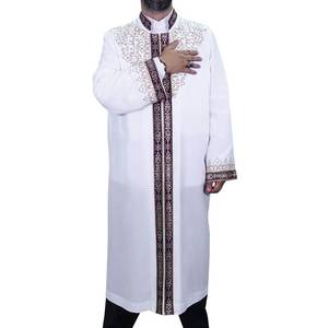 Abrigo Kurta LARGO DE LINO Jubbah de oración de invierno para hombre con sello de túnica de imán bordado para musulmanes islámicos - Product Image 1