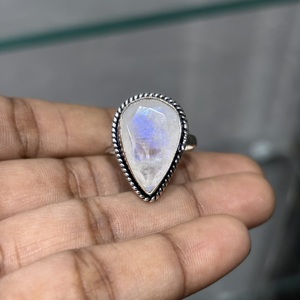 Bagues en Gros Bohèmes Tendance avec Pierre de Lune, Plaqué Argent Sterling 925, Principalement en Laiton, pour Fiançailles - Product Image 2