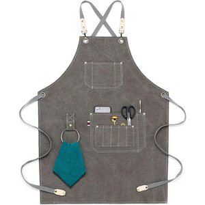 Custom Cotton Canvas Cross Back Adjustable Kitchen <b>Cooking</b> <b>Apron</b> with Pockets - Product Image 3