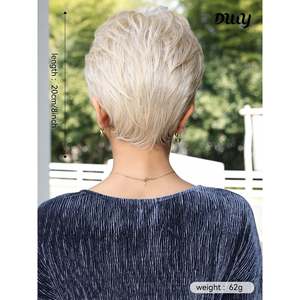DWY Women's Short Blonde Straight Synthetic Lace Front <b>Wig</b> High Temperature Fiber High Quality Natural Style Transparent Bangs - Product Image 4