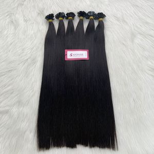 Best Quality No Tangle Russian Natural Color #1b Keratin Prebonded Flat Tip Hair Extensions 100% Human Hair Natural Wave - Product Image 1