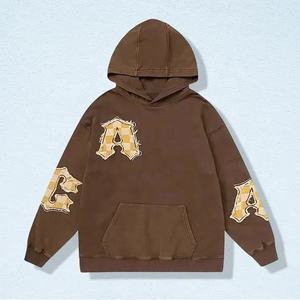 100% algodón Unisex Vintage Sun Faded Distress bordado pulóver Sudadera con capucha impreso Puff ropa Joggers entrenamiento gimnasio sudaderas con capucha - Product Image 3