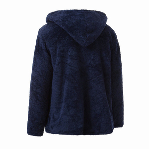 Wholesale Lightweight Outdoor Wear Sherpa Hoodie Zipper Up Navy Blue Color <b>Slim</b> Fit Men Fleece Sherpa Hoodie - Product Image 2