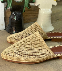 Natural Raffia Slippers, Moroccan Leather Raffia <b>Shoes</b>, Raffia <b>Shoes</b>, Women's Rafia Sandals, Boho Sandals - Product Image 2