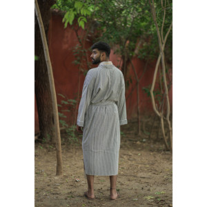 Robe Kimono Rayée en Coton pour Homme, Légère, Longue, avec Poches, Douce, Respirante, pour Spa, Plage, Hôtel, Vêtement d'Intérieur, Taille Unique - Product Image 3