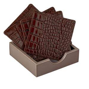 Elegant coffee <b>table</b> leather coasters with handcrafted touch and vintage features for home and hotel <b>table</b> use - Product Image 3