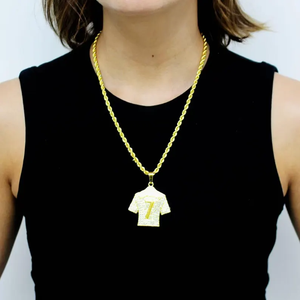 Silver Ronaldo Number Seven Jersey Pendant Necklace <b>Iced</b> <b>With</b> Moissanite Diamond Look Football <b>Fan</b> Statement Chain - Product Image 2