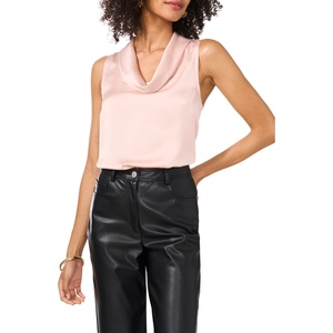 Top da donna in raso martellato senza maniche con collo a cappuccio di Vince Camuto, colore French Roast, taglia Large, disponibile presso Nordstrom. - Product Image 1