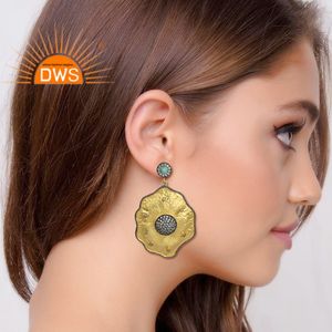 Boucles d'oreilles pendantes en argent sterling plaqué or 18 carats avec pierres précieuses CZ et turquoise d'Arizona, fabrication de bijoux semi-fins - Product Image 3