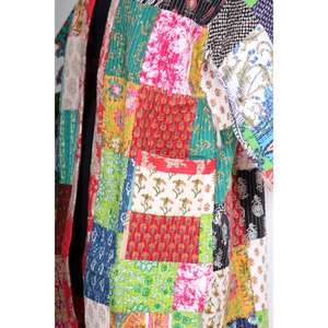 Étnico Indigo Kantha acolchado Kimono chaqueta hombro tejido a mano impreso algodón Elegante ropa festiva exportador indio cordón - Product Image 2