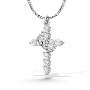 Pendentif croix en or diamanté étincelant, or 18 carats avec diamants naturels, bijoux fins minimalistes, cadeau pour femmes pour les fêtes - Product Image 1