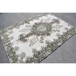 Alfombra de retales de lana clásica Vintage de 5,5x7,5 pies, patrón de pasillo rectangular verde Beige, respaldo de látex hecho a mano para dormitorio y sala de estar - Product Image 2