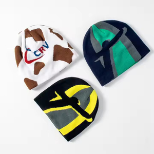 Custom Low Moq Alta calidad Jacquard Logo All Over Print Logo Hip Hop Skull Sport Hat Knitting Beanie Sombreros - Product Image 6