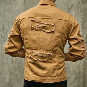 Chaquetas vaqueras acolchadas rasgadas desgastadas de manga larga informales personalizadas de alta calidad para hombre, ropa de calle Vintage a prueba de viento y transpirable - Product Image 2