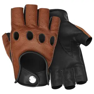 Gants sans doigts en cuir de la meilleure qualité Gants de conduite demi-doigt pour hommes Gants en cuir de vachette de conducteur souple pour hommes vente en gros