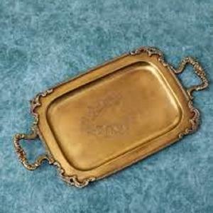 Bandeja de servicio de latón de estilo clásico con asa para uso en el hogar, Hotel y restaurante, vajilla, bandejas de servicio de latón de último diseño dorado - Product Image 1