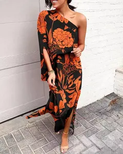 Sexy Fashion Long Dress Kleider für Frauen Fitted One Shoulder Ruffle Elegante billige Abend Frauen Kleider Custim Demand Design