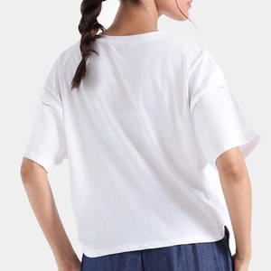 Ropa de calle para mujer, camisetas de verano, algodón 100%, tejido orgánico personalizado, secado rápido, transpirable, ajuste holgado, venta al por mayor - Product Image 3