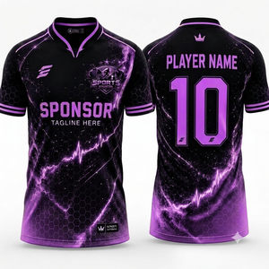 Camiseta de Fútbol Sublimada Personalizada para Hombre, Diseño de Rayos Amarillos sobre Negro, Cuello en V, Manga Corta, Transpirable, de Poliéster, para Equipos - Product Image 4