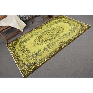 Alfombra de retazos de lana Vintage 3,9X7,1 pies Respaldo de látex marrón amarillo Sala de estar Dormitorio Piso Rectangular Pasillo Patrón - Product Image 2