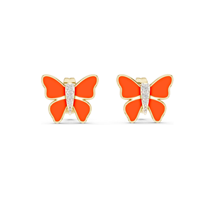Boucles d'oreilles papillon en émail avec diamant de laboratoire 0,044 CT, clarté VVS-VS EF, or 18 carats, 14 carats, 10 carats et argent 925, travail Meena, jaune - Product Image 1