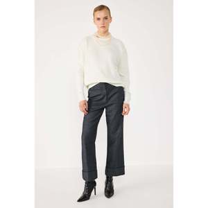 Suéter de Punto Casual para Mujer con Detalles Metálicos, Corte Holgado, Cuello con Lazo, Logotipo y Decoración con Patrón en la Parte Delantera, Talla XS, Corte Largo - Product Image 4