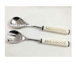 Modern Decorative Wood <b>Salad</b> <b>Server</b> Handmade With Marble Handle Unique Design Flatware Spoon & Fork Home Kitchen and Restaurant - Product Image 5