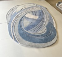 Handgetufteter Neuseeland-Wollteppich, blau, Schlingenmuster, modern, hochflorig, dick, oval, abstraktes Design, schmutzabweisend, fusselfrei, für Zuhause