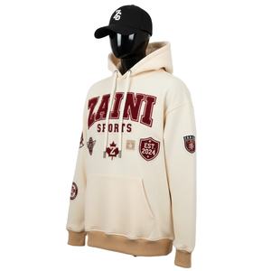 Sudadera con Capucha para Hombre, Tejido Grueso de 320 GSM, Mezcla de Algodón y Felpa, Color Beige, Apliques Bordados, Logotipo Personalizado, Sudaderas Básicas para Hombre - Product Image 4