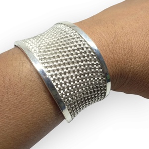Brazalete de Plata de Ley Chapada en Oro para Hombre y Mujer, Brazalete con Diseño Geométrico Clásico, Estilo Bali, Unisex, para Boda - Product Image 5