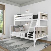 Modernes Massivholz-Etagenbett Einzelbett über Doppelbett Plattformrahmen mit Leiter und Sicherheitsgeländer für Kinder & Erwachsene Schlafzimmer Hotel
