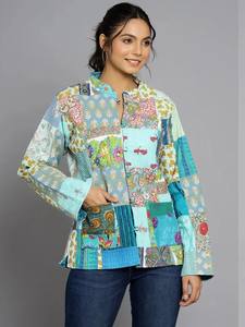Indian Short Stand Collar Tejido Algodón Patchwork Hecho a mano Acolchado Reversible Kantha Chaqueta - Product Image 4