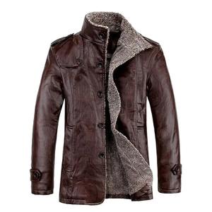 Automne hiver hommes manteau couleur unie en peluche Faux cuir affaires veste col rabattu simple boutonnage vêtements d'extérieur pour un usage quotidien - Product Image 6