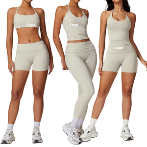 Halter cou Yoga ensemble pour femmes entraînement débardeur taille haute Leggings Match Activewear Flare pantalon Gym porter Scrunch bout à bout - Product Image 3