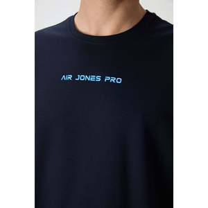 Camiseta Azul Marino 100% Algodón para Hombre, Corte Holgado con Textura Gruesa y Tejido de Punto Estampado-88364 - Product Image 5