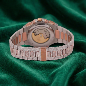 Montre chronographe automatique PJ Luxury Iced Moissanite en or rose, acier inoxydable, cadran bleu, saphir, étanche, style diamant - Product Image 3