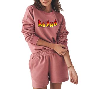 Conjunto de 2 Piezas Personalizado de Algodón 100% para Mujer, Estilo Casual de Verano, Estilo Urbano, Sólido, por Encima de la Rodilla, con Logotipo Impreso Personalizado, Talla Grande - Product Image 1